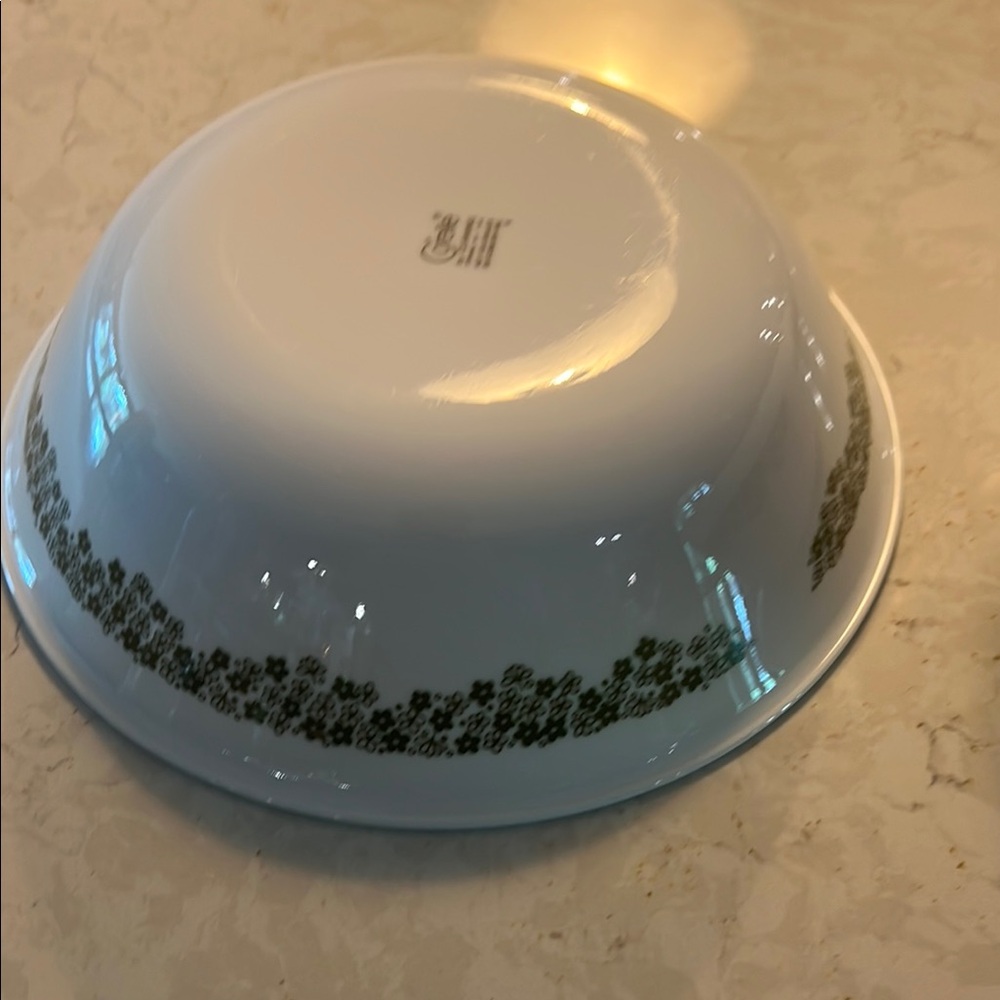 Corelle White Bowl with Dark Green Floral Design. Set of 2. 8.5” Diameter.